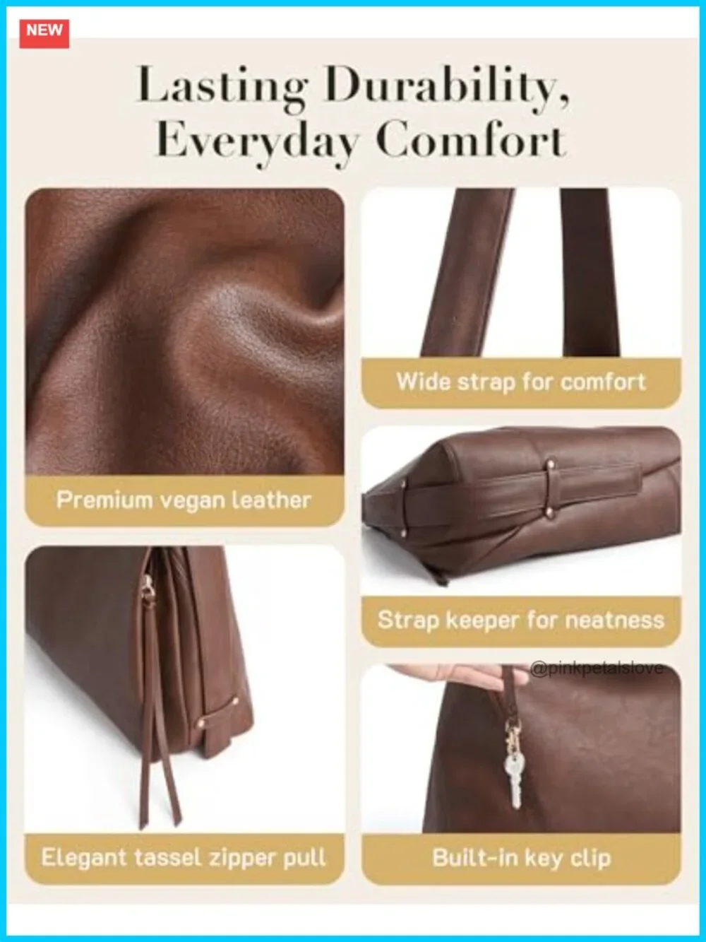 Large Hobo Shoulder Bag Vegan Leather Tote Crossbody with Multi-Pockets
